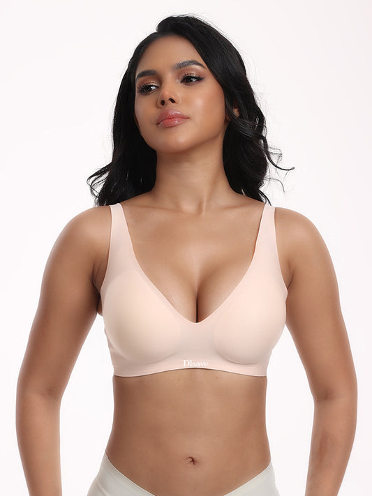 Dlsave Seamless Bras for Women No Underwire Wavy V Neck Soft Support