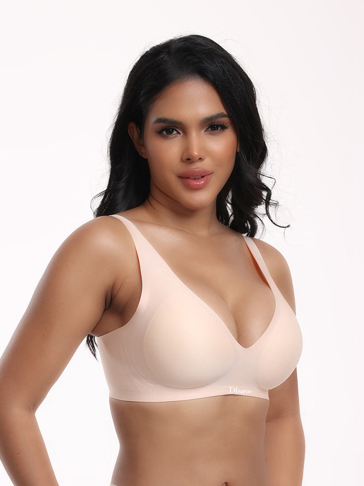 Dlsave Seamless Bras for Women No Underwire Wavy V Neck Soft Support