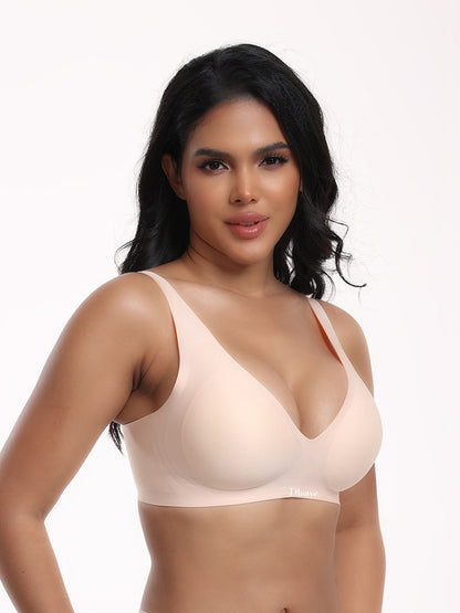 Dlsave Seamless Bras for Women No Underwire Wavy V Neck Soft Support