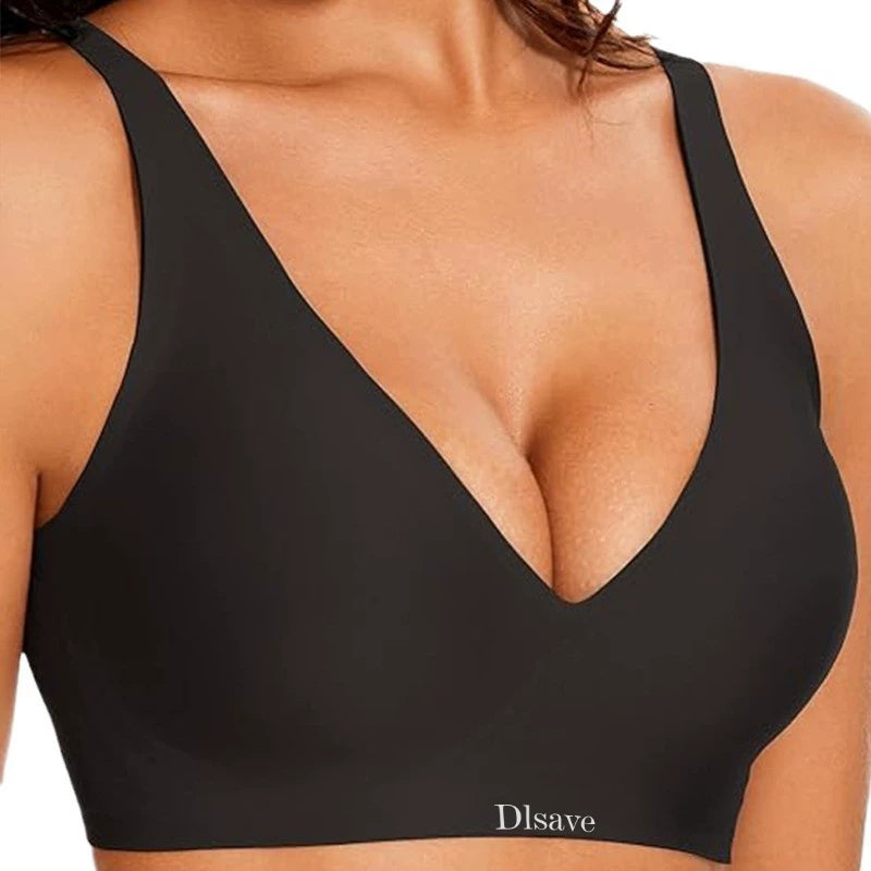 Dlsave Seamless Bras for Women No Underwire Wavy V Neck Soft Support
