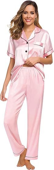 Airose Womens Silk Satin Pajamas Set and Shorts Sleepwear