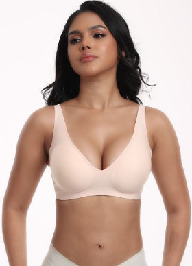 dlsave Seamless Bras for Women No Underwire Wavy V Neck Soft Support